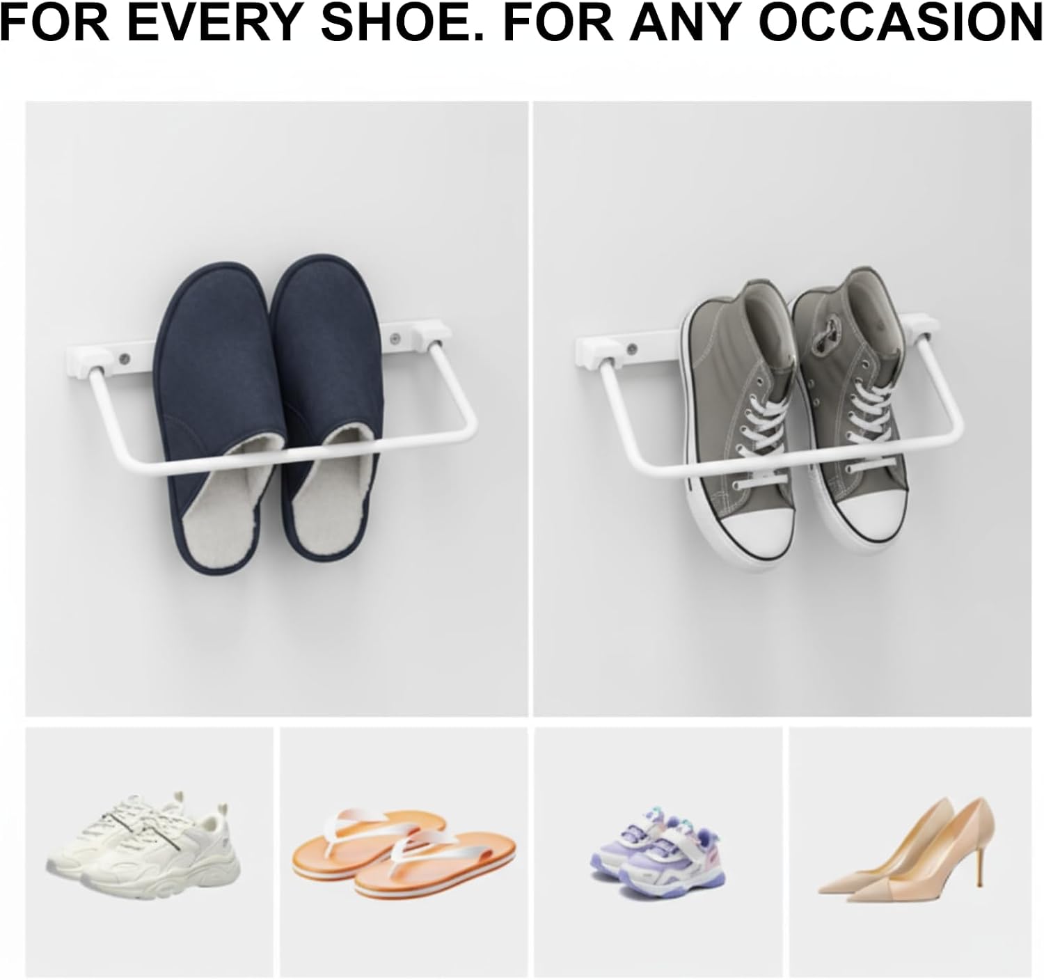 Foldable RV Shoe Rack, 13INCH Aluminum Wall-Mounted Camping Shoe Organizer, 90° Foldable Design for Space Saving, Easy Install Shoe Holder for RV, Camper, Tiny House, Apartment