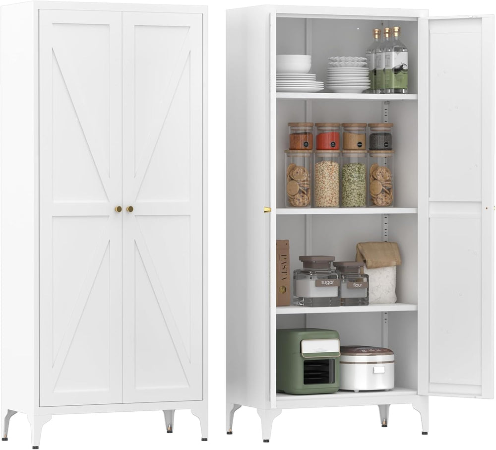 Metal Adjustable 2-Door Pantry Cabinet with 180LB Capacity Shelves – Durable ...