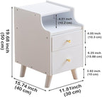 Small Nightstand, Narrow Nightstand, Solid Wood Night Stand, Narrow Side Table for Small Spaces, Couch, White Color 11.81 in Wide