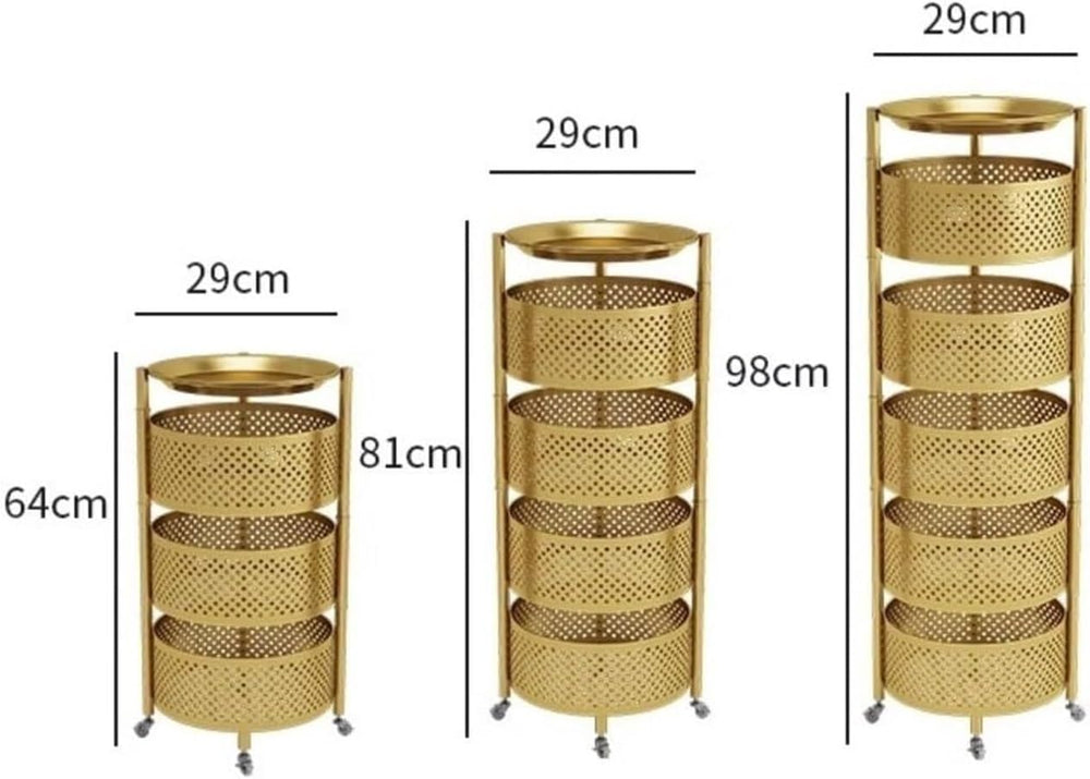 Kitchen Storage Cart Rolling Cart Storage Trolley Round Rotating Rolling Cart...