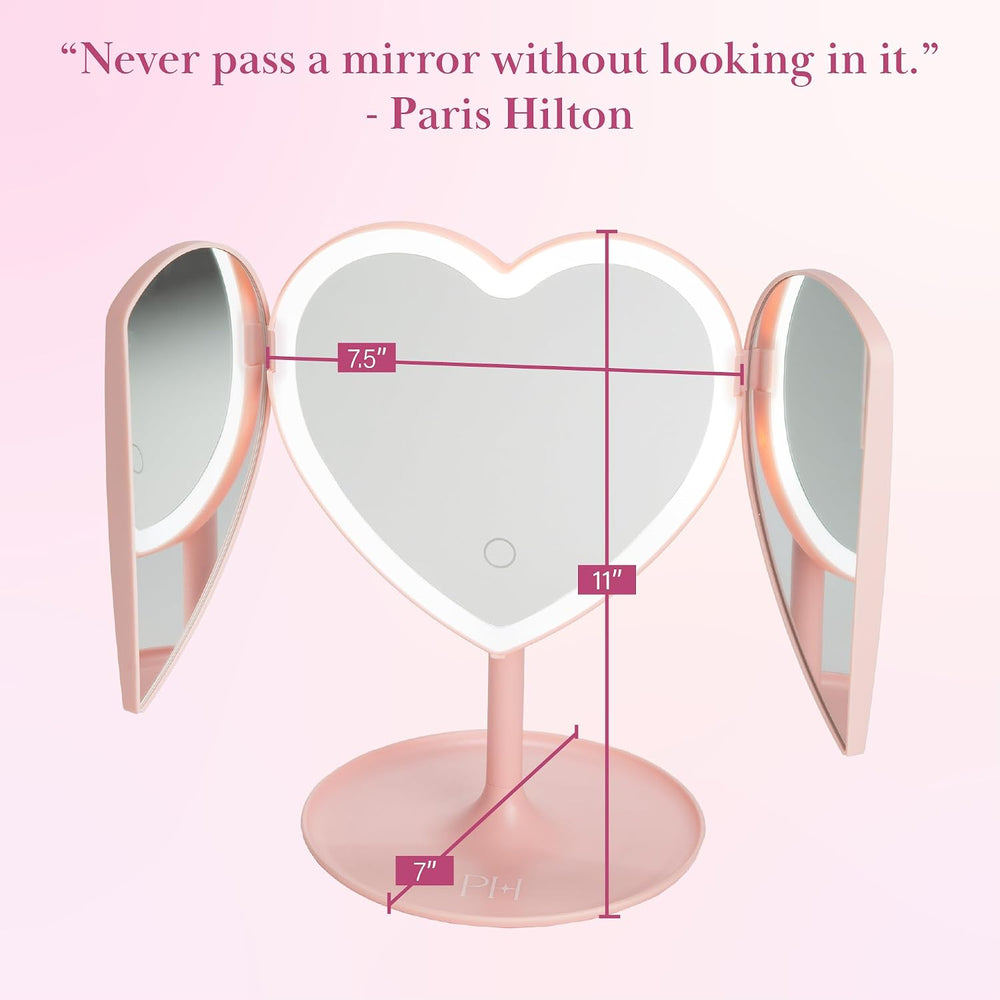 Paris Hilton Heart Makeup Vanity Mirror, LED Light with Touch Control, 180° R...