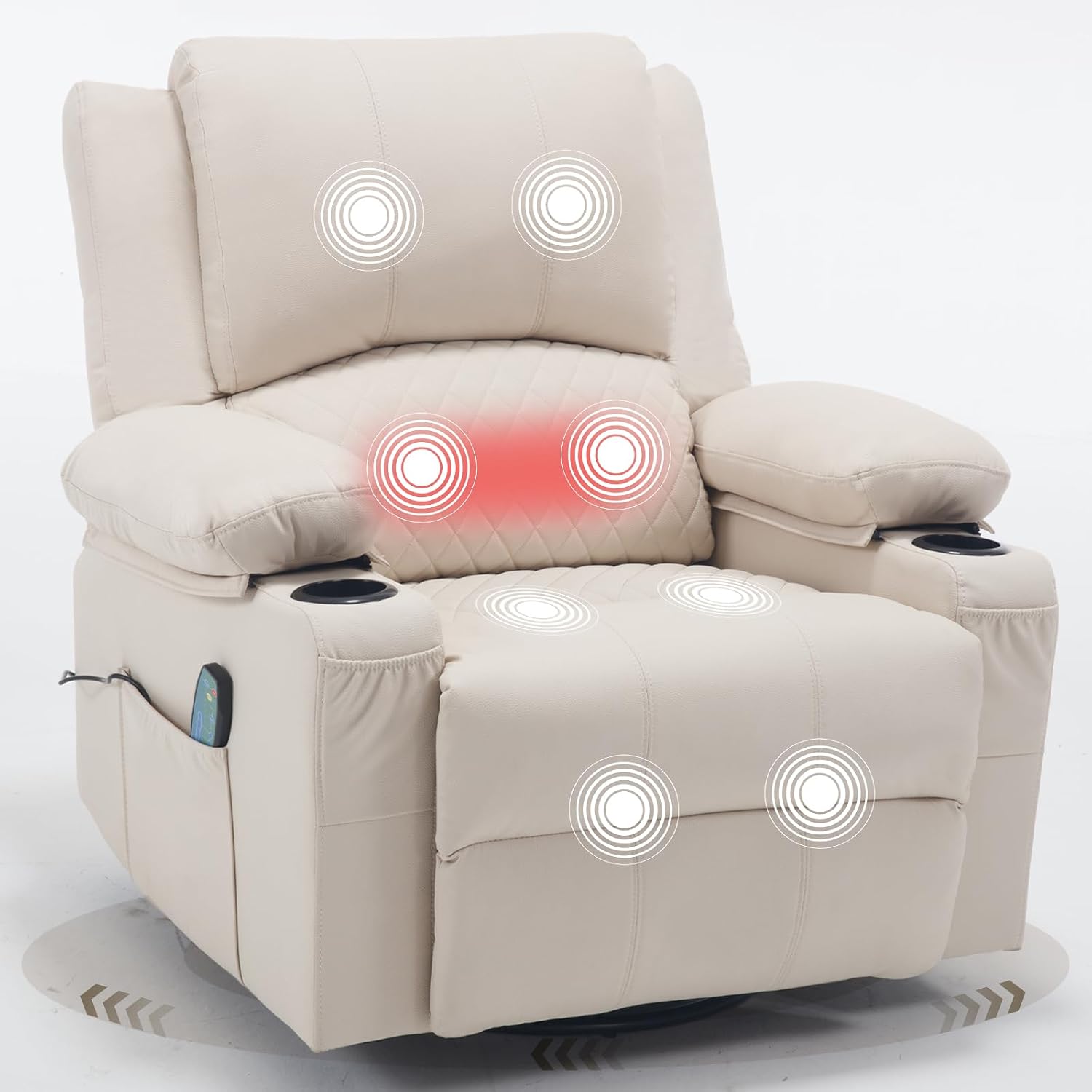Massage Swivel Rocker Recliner Chair with Heat Nursery Rocking Glider Chair | Overstuffed, Cup Holders, Nursery Glider, Rocking Reclining Lounge Chair, Swivel Heated Massaging Recliner, Faux Leather