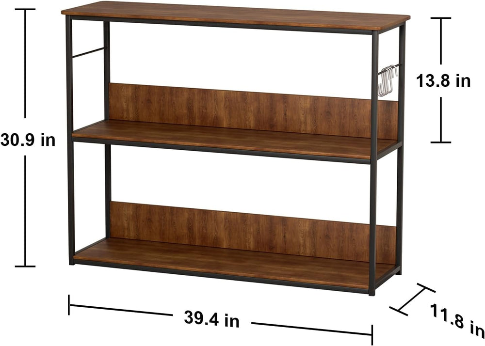 Kitchen Island with 3 Shelves, Industrial Wood and Metal Coffee Bar Rack, 3 T...