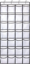 28 Large Pockets Over The Door Shoe Organizer, Hanging Shoe Organizer for Closet, Premium Clear Shoe Rack for Door, Shoes Hanger Organizers Storage Holder for Back of Door and 4 Metal Hook White