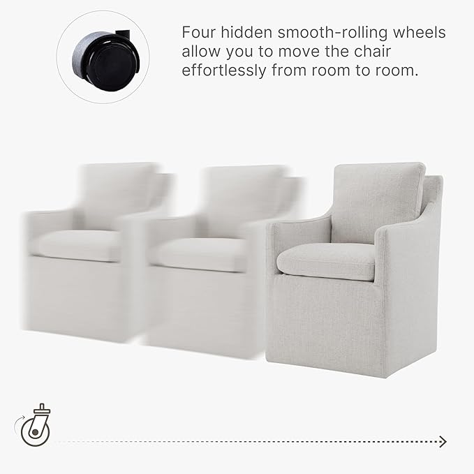 Upholstered Dining Chairs with Casters, No Assembly Modern Accent Armchair with Rollers for Dining Room, Bedroom, Living Room, Reading Room, Already Assembled, Linen, 4 Box