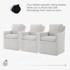 Upholstered Dining Chairs with Casters, No Assembly Modern Accent Armchair with Rollers for Dining Room, Bedroom, Living Room, Reading Room, Already Assembled, Linen, 4 Box