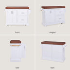 53" Large Kitchen Island with 3.5" Thick Desktop, Spice and Towel Racks, Rolling Kitchen Island with Storage on 5 Wheels, 2 Extra-Large Drawers, for Home, Kitchen, Dining Room, White