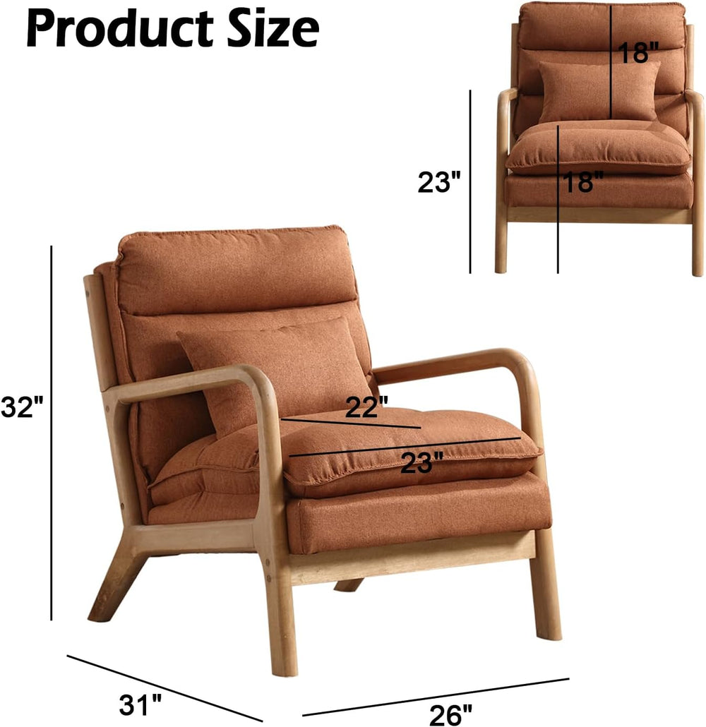 INZOY Mid Century Modern Accent Chair with Wood Frame, Upholstered Reading Ar...