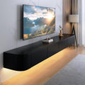 Floating TV Stand,47-118" Wall Mounted TV Shelf, Floating TV Consolewith Flip-Down Doors & Drawers, Modern TV Media Console Center Large Storage TV Stand (Black-Led, 110.2")