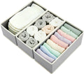 Sock Drawer Organizer 3-Pack Light Gray - Small Storage Bins for Underwear Clothes, Foldable & Removeable Fabric Dividers for Closet