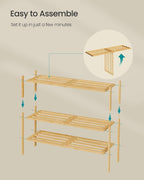 SONGMICS Bamboo Shoe Rack for Closet, Stackable Shoe Oragnizer with Modular Structure, Space-Saving Free Standing Shelf for Entryway Bedroom, 3-Tier, Holds 12-16 Pairs, Natural Color ULBS053YL01