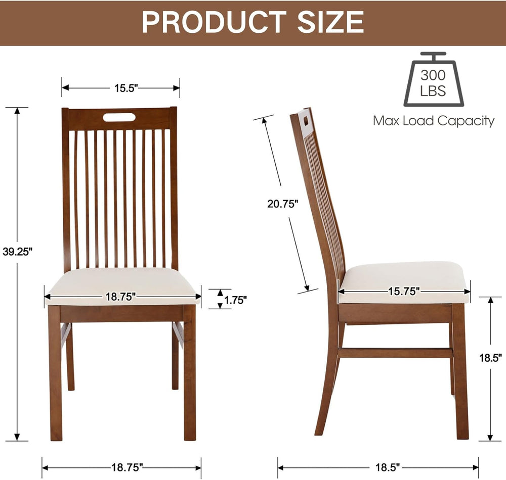 CIMOTA Walnut Wood Dining Chairs Set of 2, Farmhouse Wooden Kitchen Chairs wi...