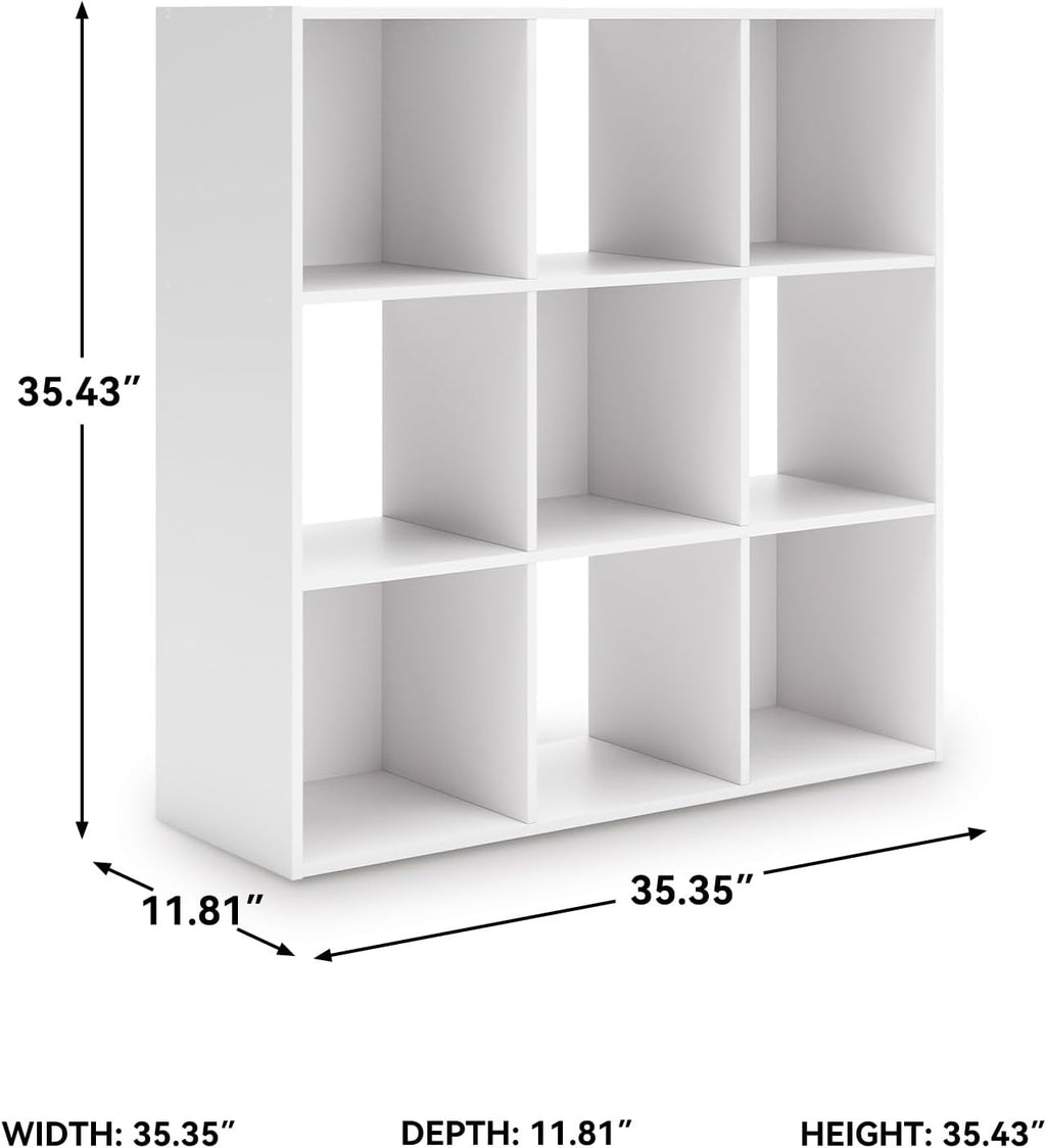 Signature Design by Ashley Onita Modern 3-Tier Floor Standing 9 Cube Organizer for Living Room, Wood, Works with 10.5" W x 10.5" D x 11" H Storage Bin (Sold Separately), White