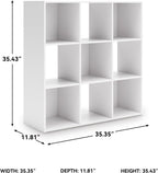 Signature Design by Ashley Onita Modern 3-Tier Floor Standing 9 Cube Organizer for Living Room, Wood, Works with 10.5" W x 10.5" D x 11" H Storage Bin (Sold Separately), White