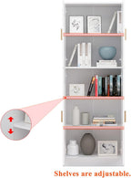 ECACAD Kitchen Pantry with 4 Doors & Adjustable Shelves, 5-Tier Wood Storage Cabinet, Freestanding Kitchen Cupboard Floor Cabinet for Living Room, White (23.3”W x 11.8”D x 61.2”H)