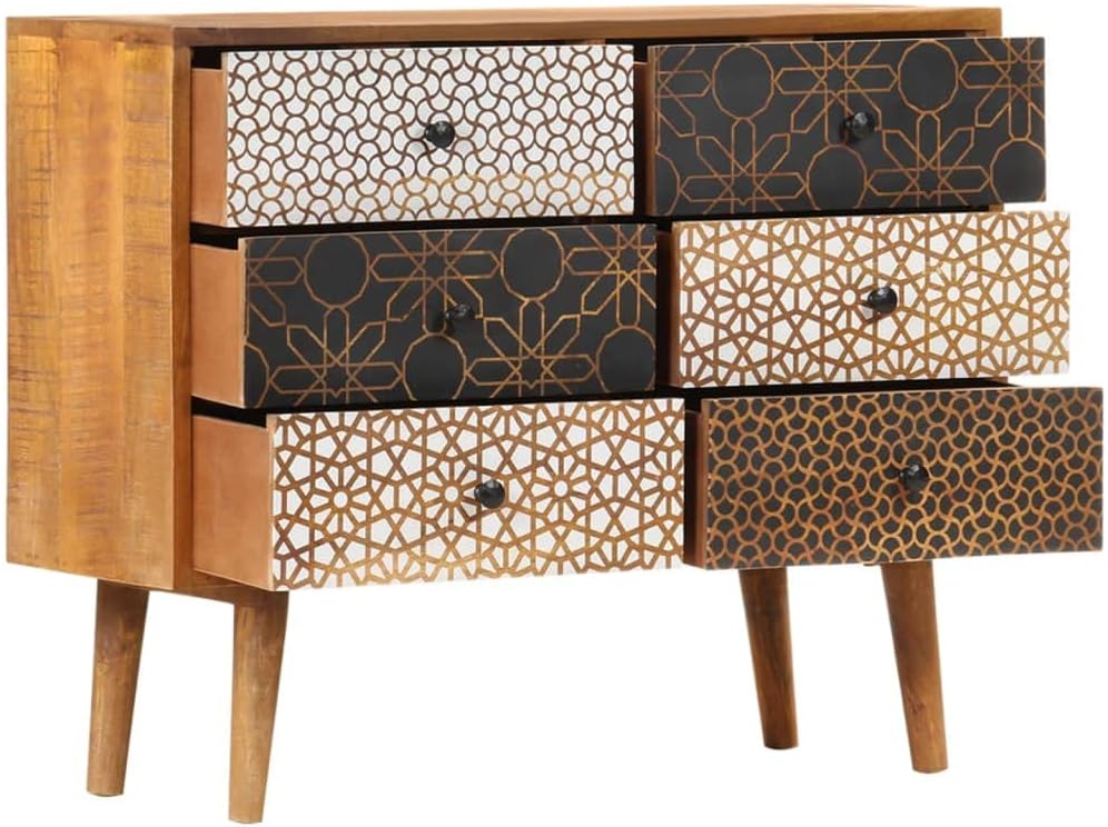Mid-Century Modern Sideboard with Six Large Drawers, Solid Mango Wood and MDF...