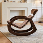 Brown Wood Rocking Chair with Upholstered Seat and Curved Arms