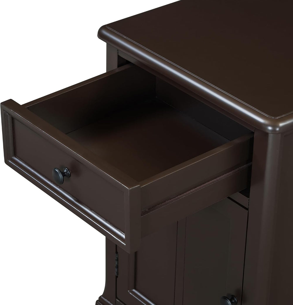 End Table with Solid Wood Legs, Side Table with USB Ports, 1 Storage Cabinet ...