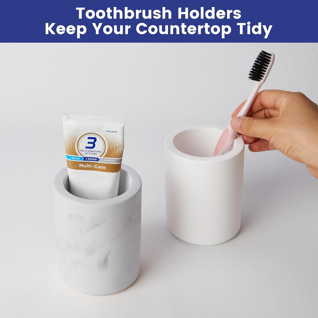 Drying Stone Toothbrush Holder, Diatomite Toothbrush Cup for Bathroom Counter, Quick Drying Electric Toothbrush and Toothpaste Holder Bathroom Organizer, White