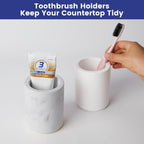 Drying Stone Toothbrush Holder, Diatomite Toothbrush Cup for Bathroom Counter, Quick Drying Electric Toothbrush and Toothpaste Holder Bathroom Organizer, White