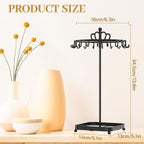 MODOWEY Rotating Metal Necklace Holder Organizer Stand with Acrylic Tray, 18 Hooks Small Jewelry Display Tree for Pendant Bracelet Storage, Compact Chain Hanger Rack for Women Men Space Saving, Black