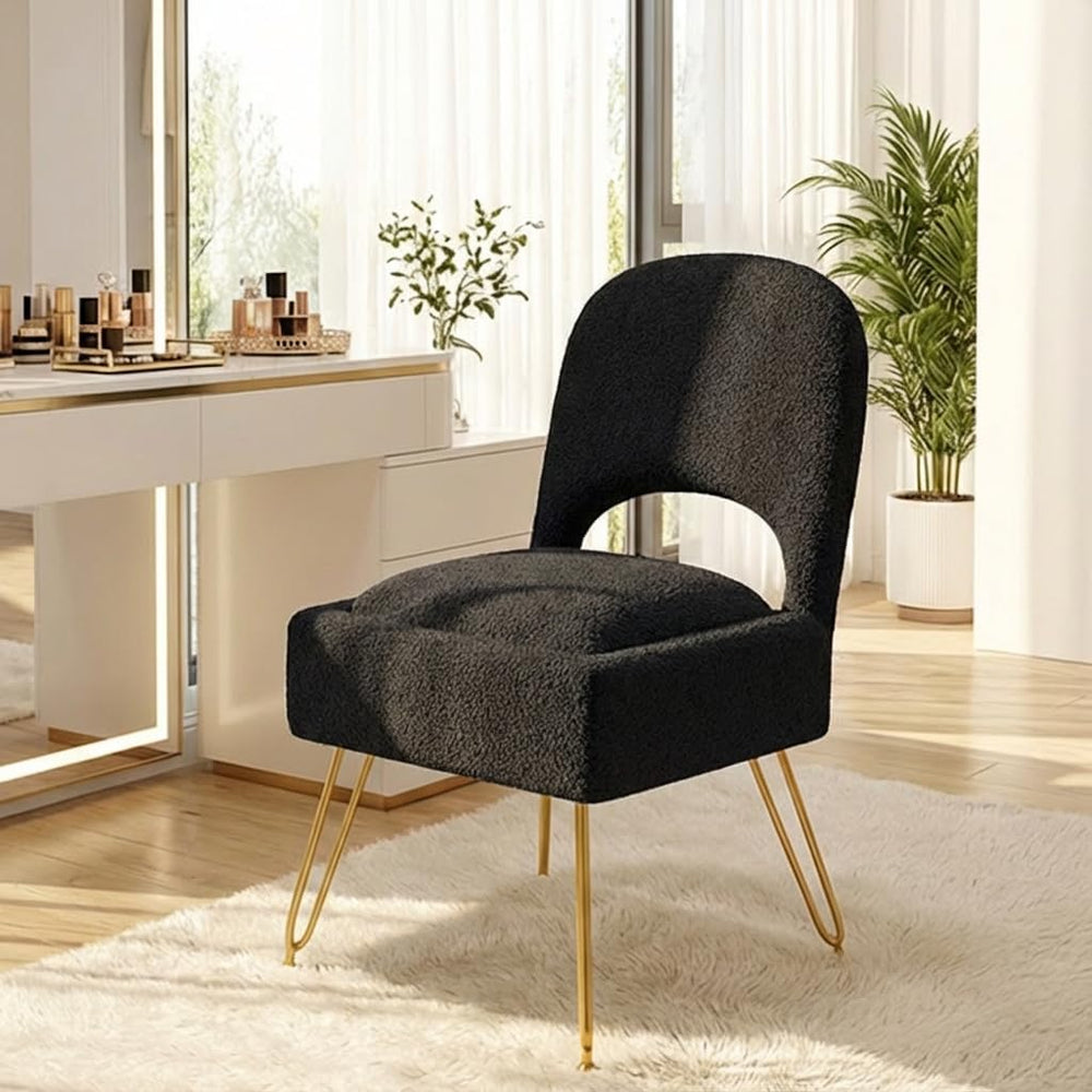 Vanity Stool with Storage & Folding Backrest, Cute Black Faux Fur Makeup ...