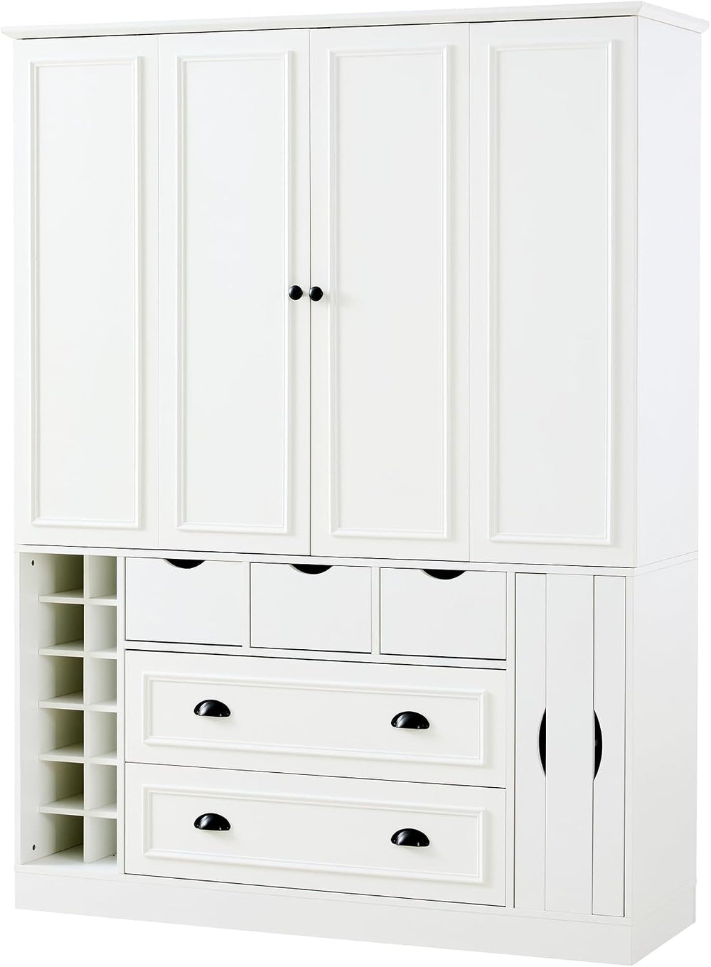 Farmhouse Kitchen Pantry, Sideboard with Power Outlet, Shelves, White | Spaci...