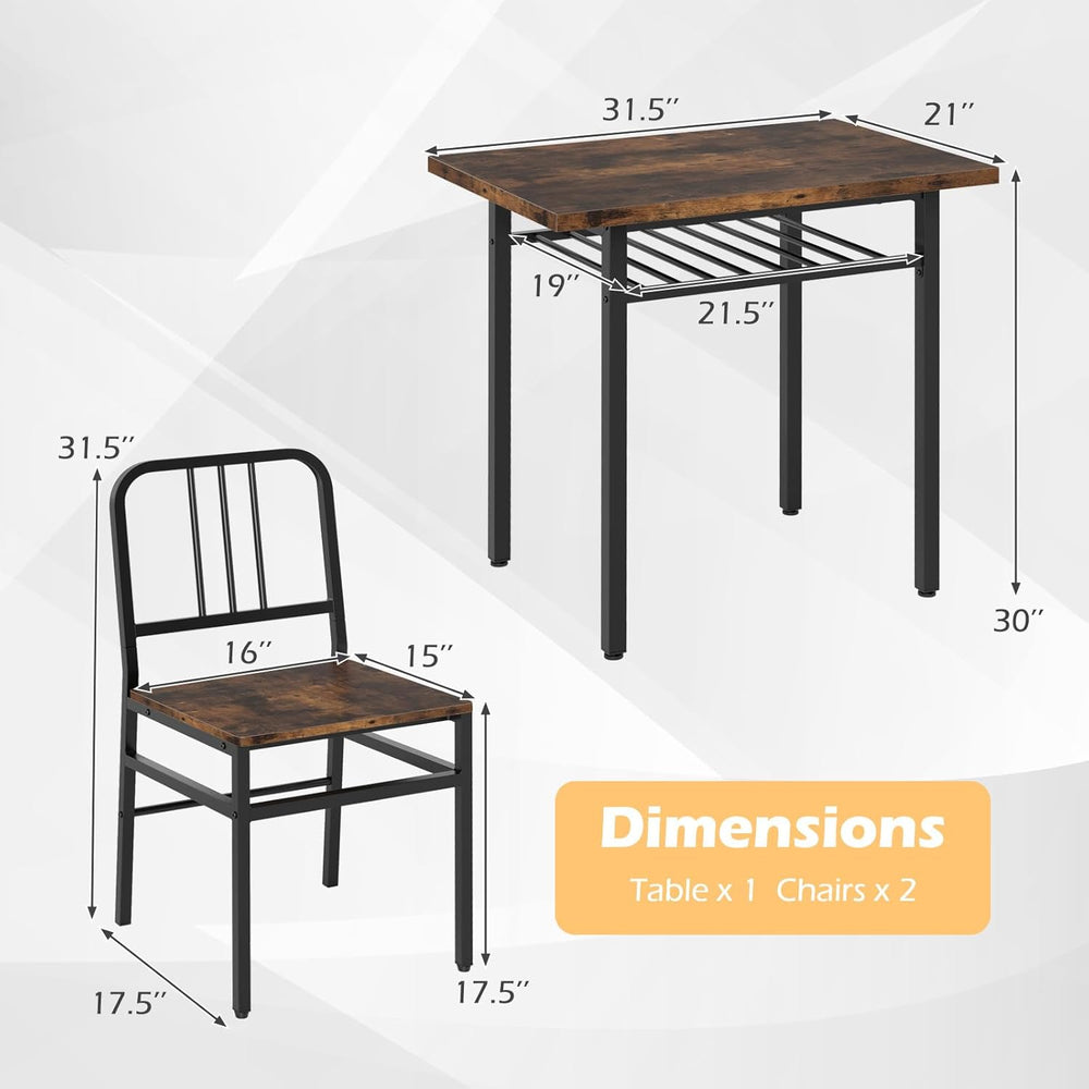 GOFLAME 3-Piece Dining Table Set for 2, Wooden Rectangular Kitchen Table and ...
