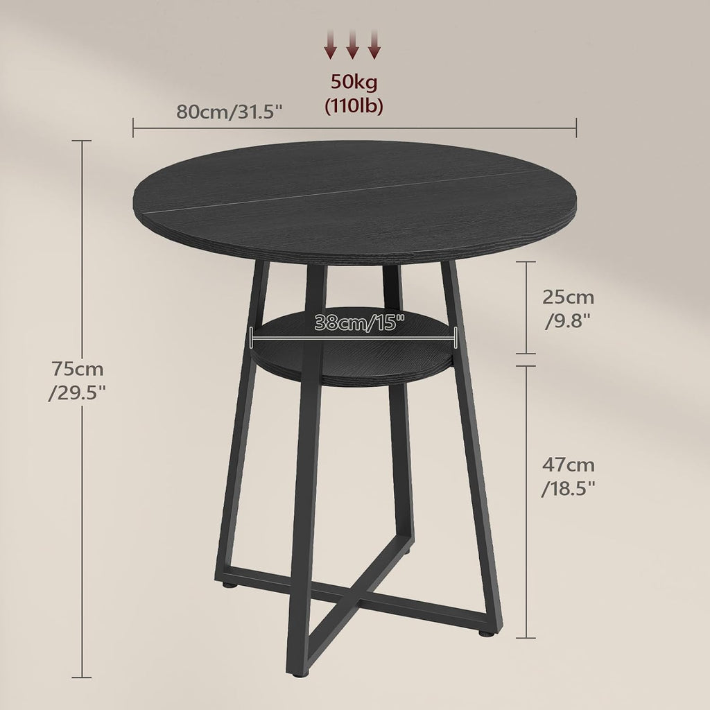 MAHANCRIS 31.5" Round Dining Table for 2-4, Farmhouse Kitchen Table with Storage Shelf, Small Circle Dining Table Space Saving, for Dining Room, Kitchen, Living Room, Black DTBK8201