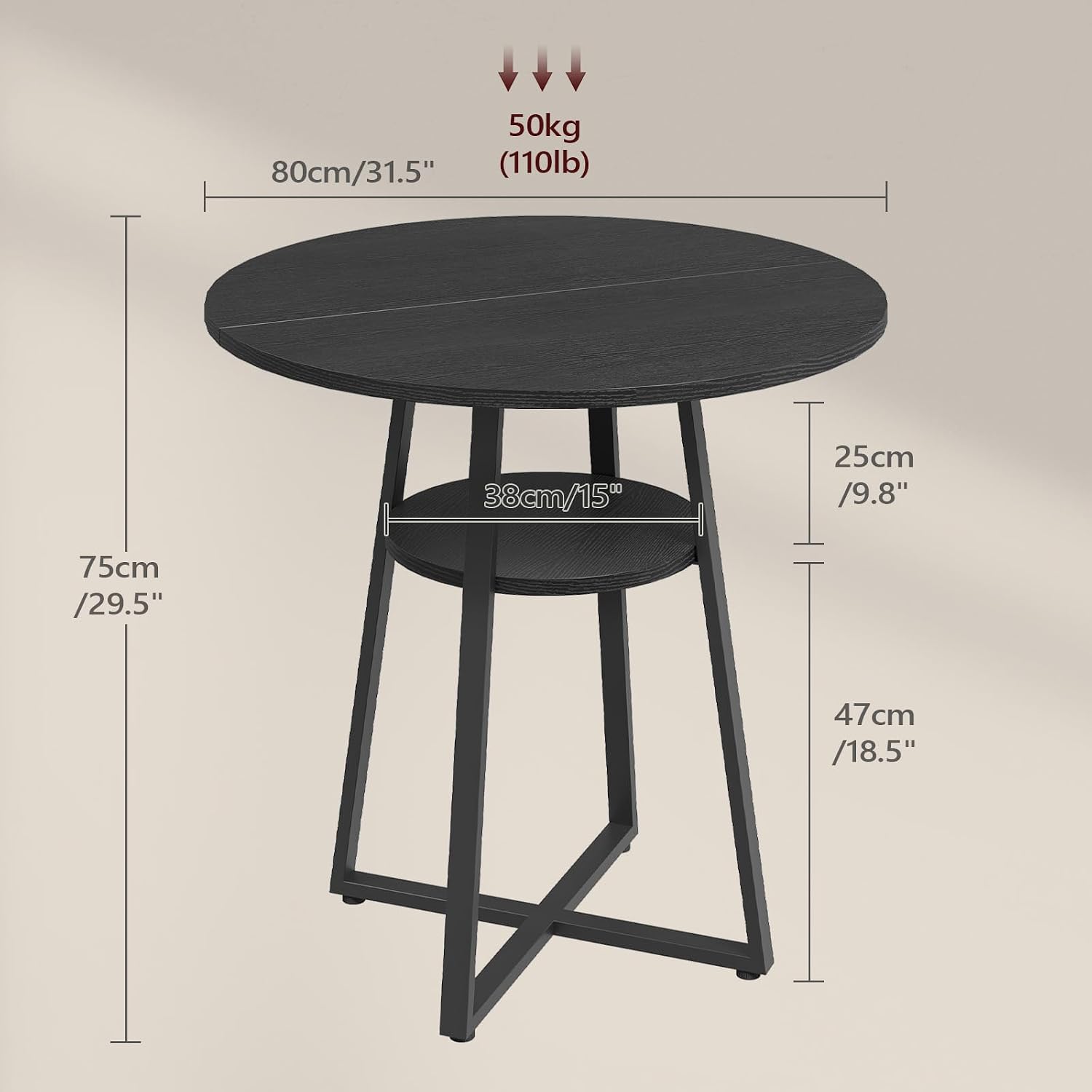 MAHANCRIS 31.5" Round Dining Table for 2-4, Farmhouse Kitchen Table with Storage Shelf, Small Circle Dining Table Space Saving, for Dining Room, Kitchen, Living Room, Black DTBK8201