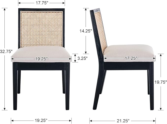 Rattan Dining Chairs Set of 6, Farmhouse Kitchen Chairs with Cane Back, Uphol...
