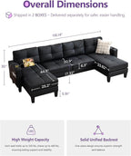 TYBOATLE 116’’ W Black Faux Leather Sectional Couch w/USB and Cup Holders for Living Room, Comfy Tufted U Shaped Sofa w/Chaise Lounge, Office Leather Sofa for Bedroom