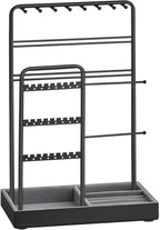 SONGMICS Jewelry Holder, Jewelry Organizer, Jewelry Display Stand with Metal Frame, Velvet Tray, Necklace Earring Bracelet Holder, for Studs, Rings, Christmas Gift, Ink Black UJJS021B01
