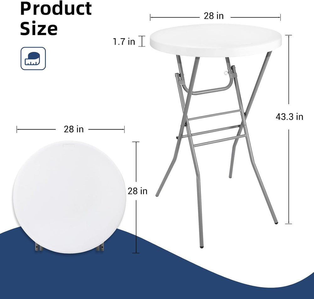 Byliable 28in Cocktail Folding Table, Round High Top Bar Height White Table |...