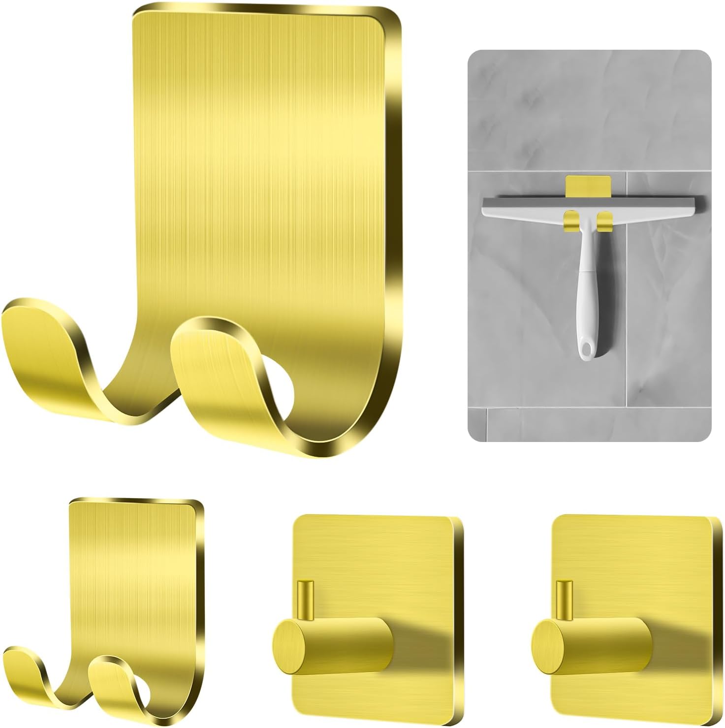CGBE 4 Packs Shower Hooks for Inside Shower, Self Adhesive Shaver Holder Hanger Hooks for Bathroom Damage Free Wall Hooks for Razor Loofah Sponge - Gold