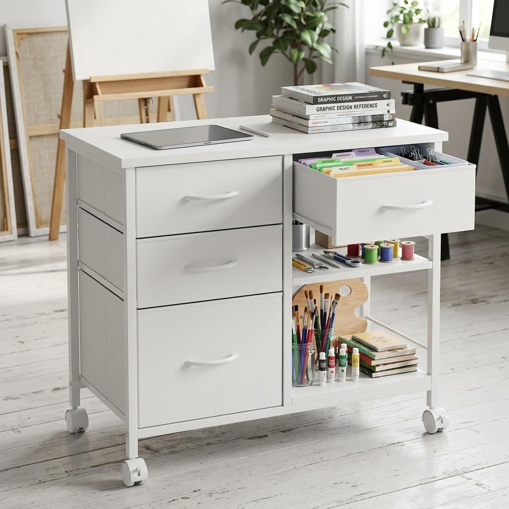 3 Drawer Mobile Filing Cabinet, Industrial White Office Storage Cabinet with ...