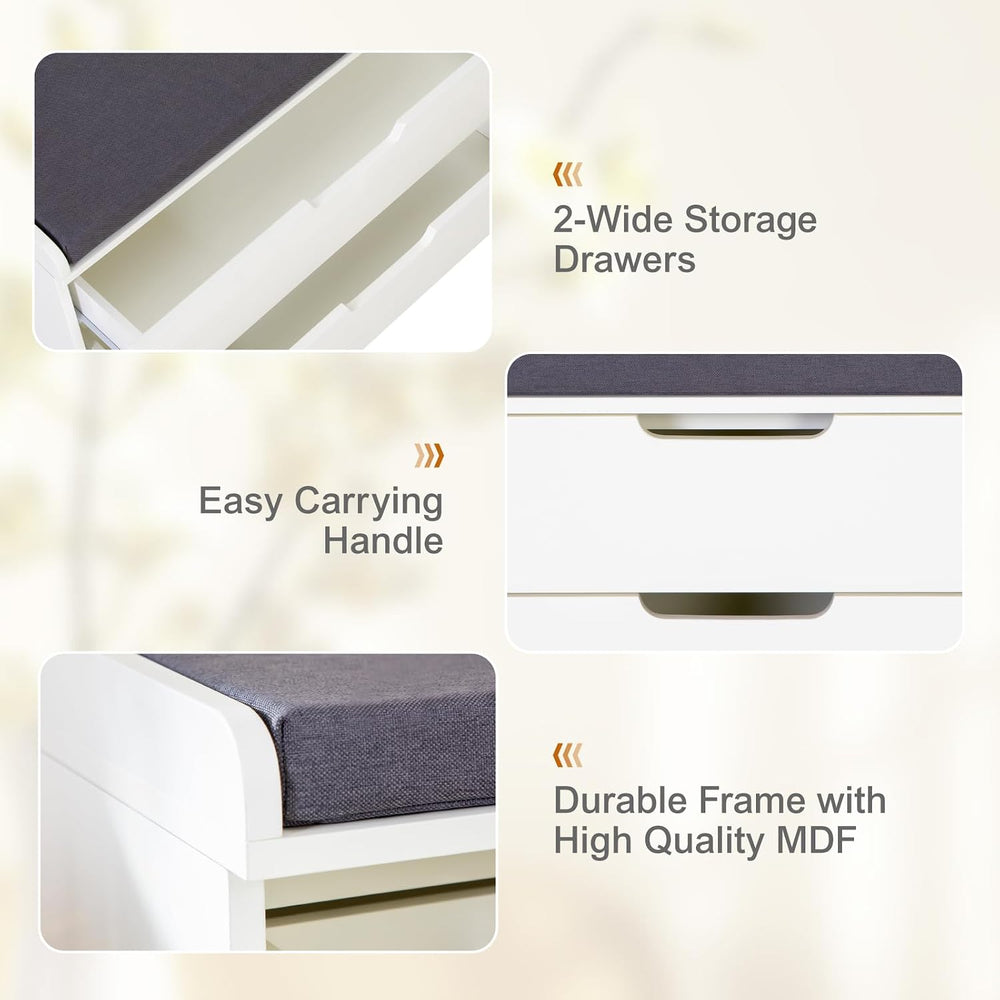 MFSTUDIO Large Shoe Storage Bench, White Wood Shoe Entryway Bench with Seatin...