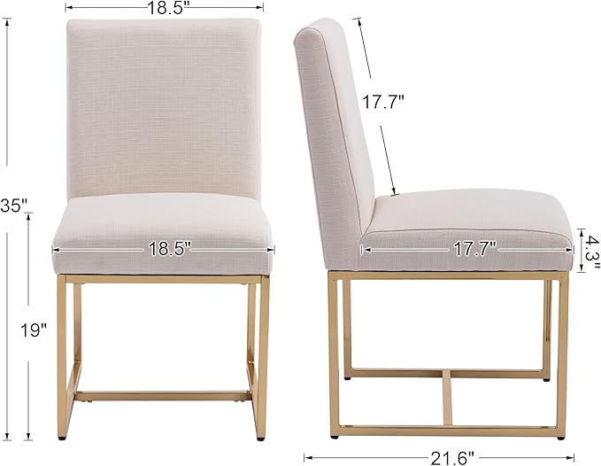 CIMOTA Modern Dining Chairs Set of 8, Upholstered Dining Room Chairs Armless Guest Side Chair with Gold Base for Dining Room/Kitchen, Beige, 8PCS