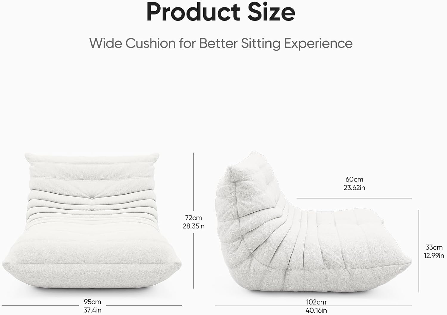 Bean Bag Chair for Adults, Fireside Togo Chair, BeanBag Chairs for Teens with High-Resilience Memory Foam, Non-Slip Base Compression Floor Lounge Sofa for Living Room, Bedroom