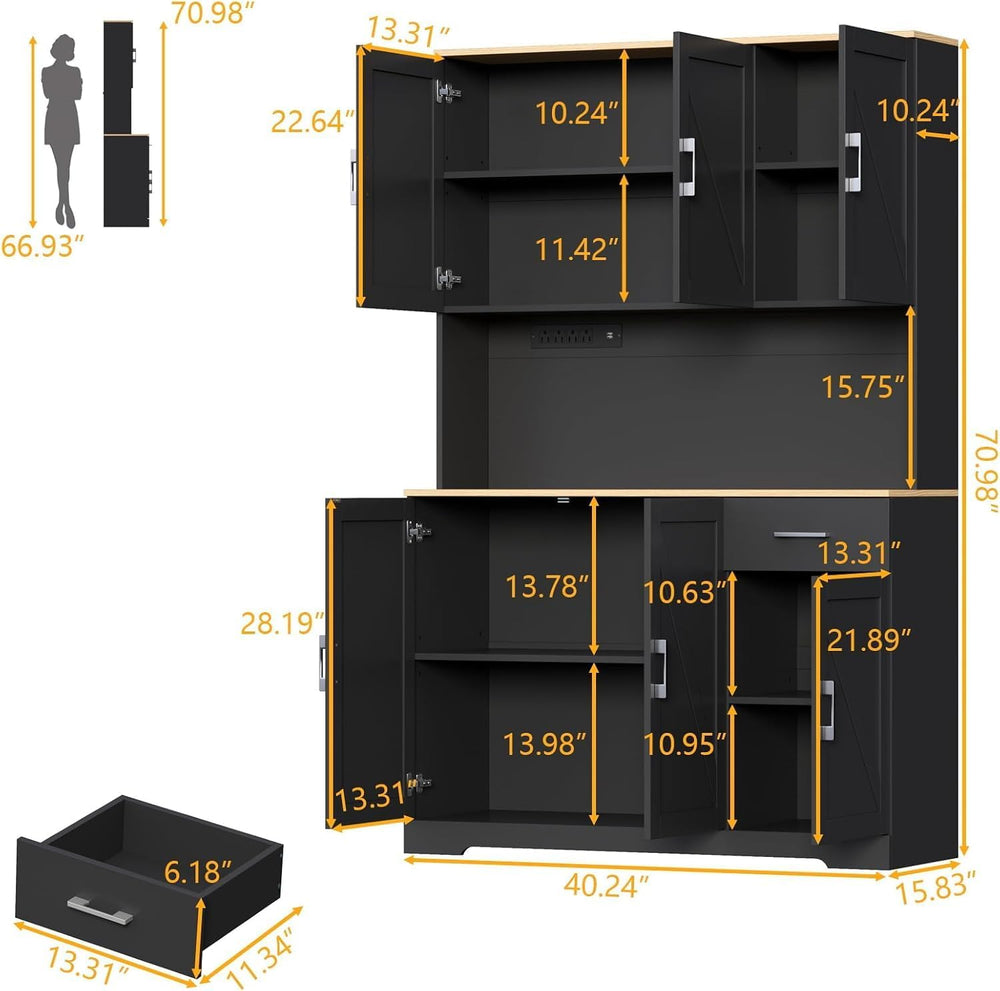 71" Pantry Cabinet,Kitchen Pantry Storage Cabine with Power Outlet,Farmh...