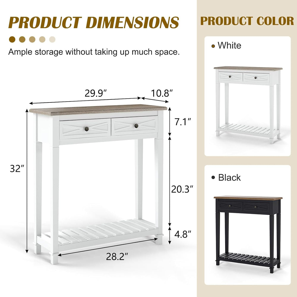 30 Inch Console Table with Drawer and Bottom Shelf for Entryway Black
