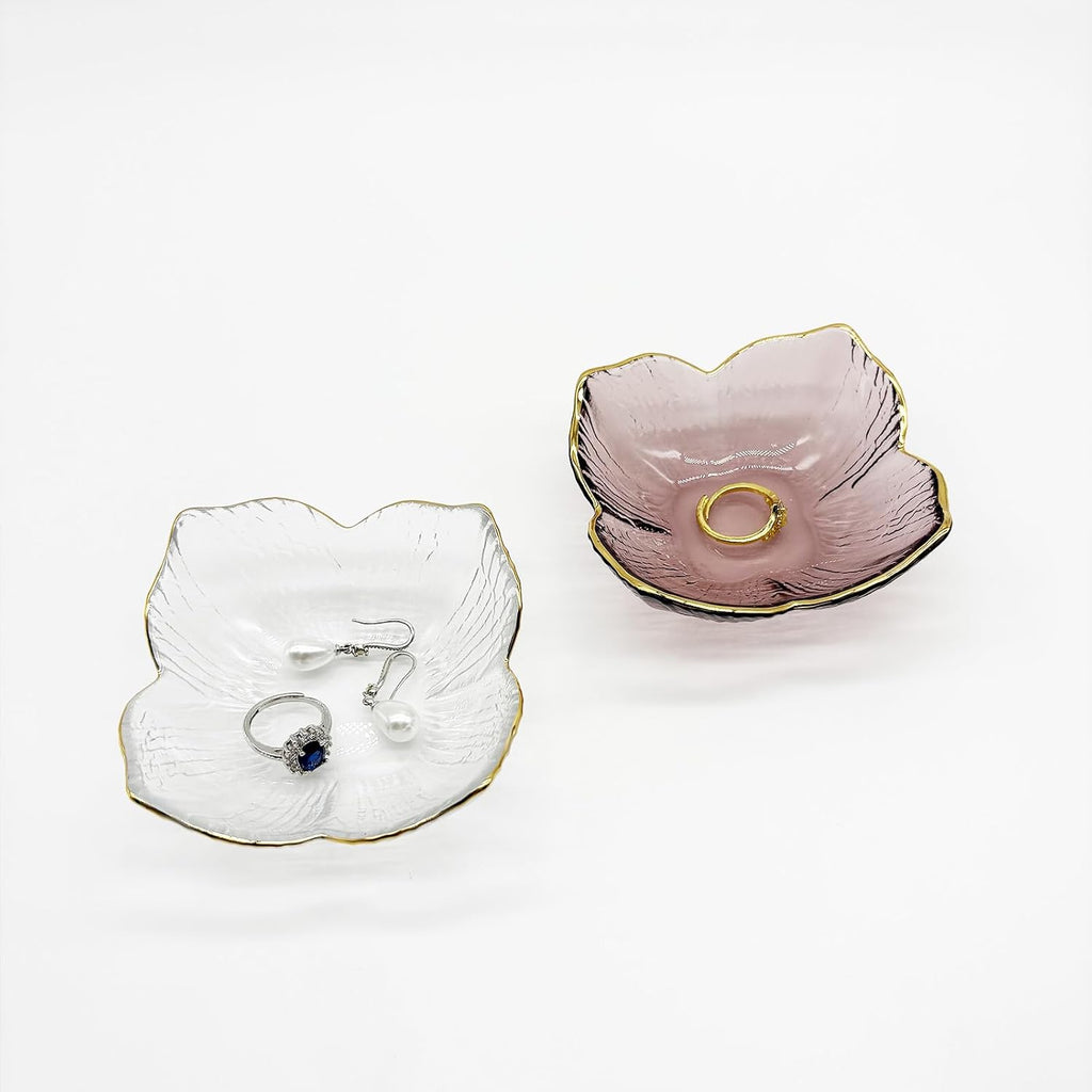 Flower Small Ring Dish, Glass Jewelry Tray for Women, Room Decor Jewelry Plate, Trinket Dish, Engagement Ring Holder, Bathroom Nightstand Ring Bowl for Earrings, Gifts, Key Dish