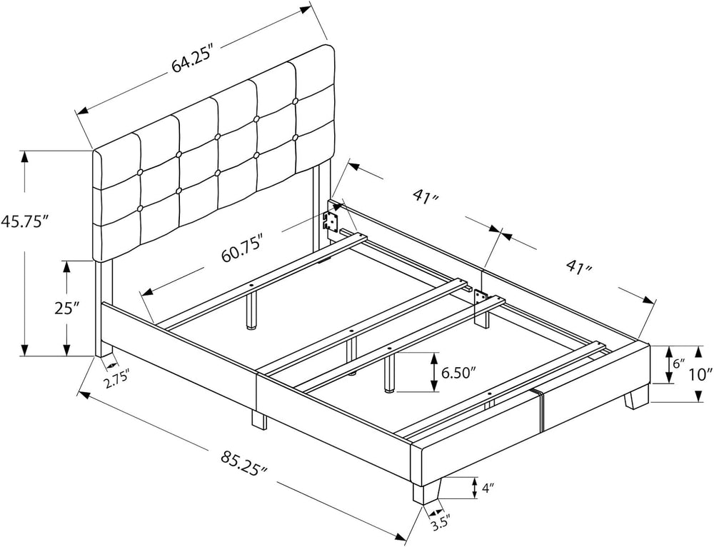 Peanu Queen Bed Frame, Upholstered Tufted Headboard, Light Grey
