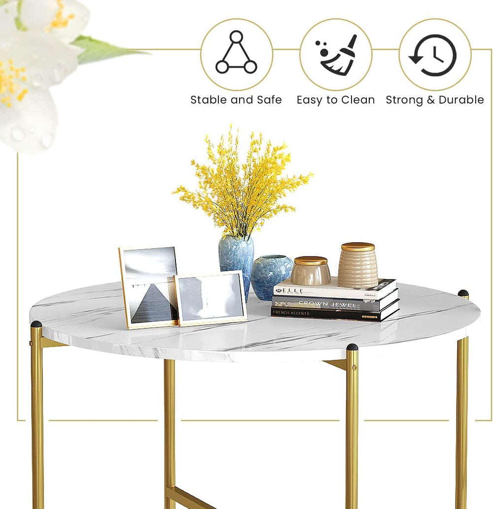 Lamerge Round Coffee Table Set of 3, Faux Marble Table Set with Living Room T...