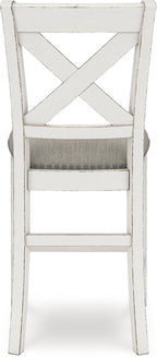Signature Design by Ashley Robbinsdale Farmhouse Armless 24.75" Counter Height Upholstered Bar Stool with Foot Rest, Set of 2, White & Light Gray