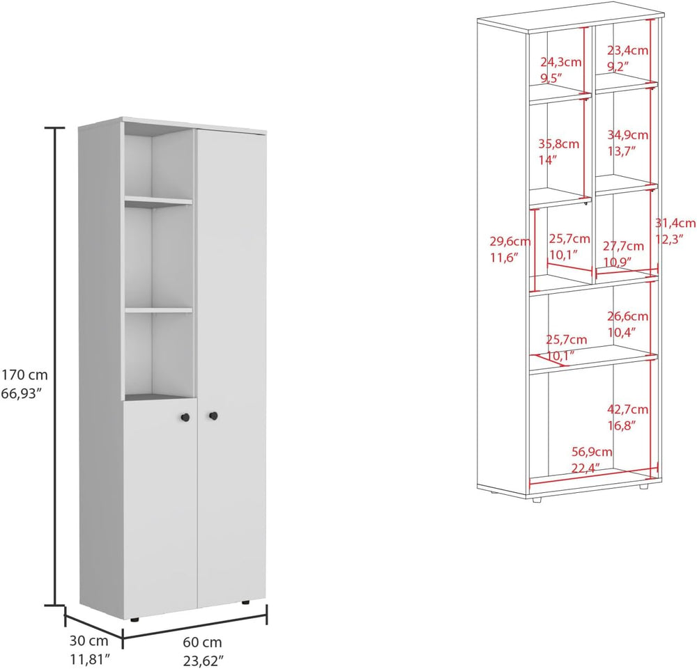 67-Inch Kitchen Pantry with Three Doors, Exterior Shelves & Ample Storage