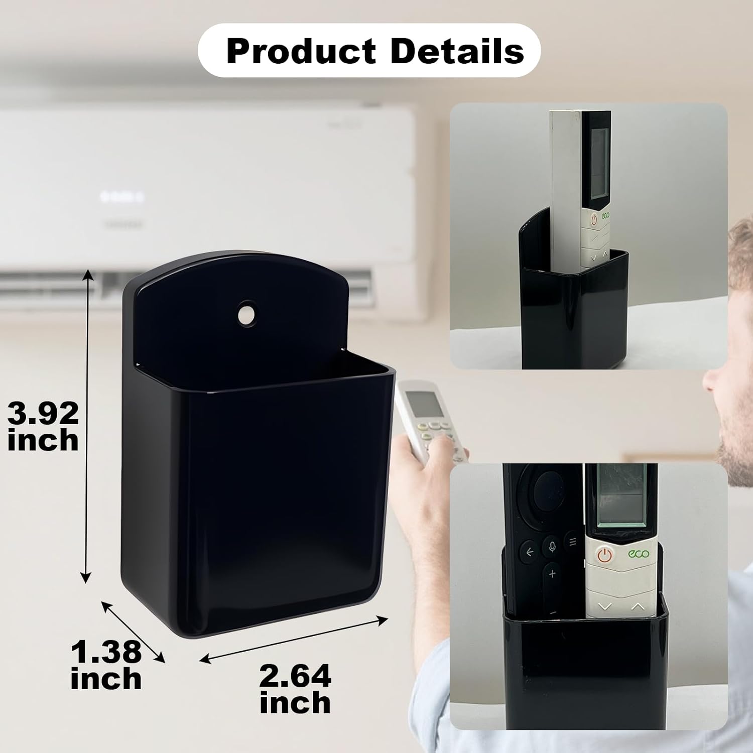 2Pcs Remote Holder Wall Mount, Remote Control Holder for AC TV, Wall Mount Box Organizer with Self Adhesive and Screws for Home Office Storage