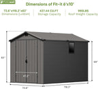 Patiowell 6x10FT Outdoor Storage Shed with Floor, Plastic Resin Garden Shed with Lockable Door, Windows, Weather-Resistant for Lawn Mower, Tool & Backyard Storage (Dark Grey)