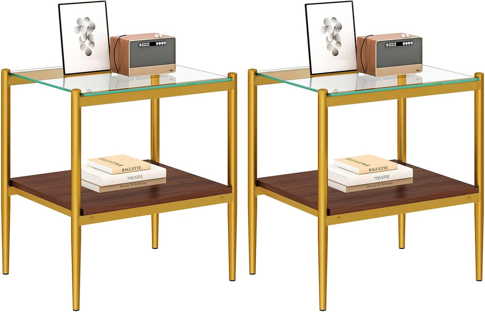 Modern Tempered Glass End Table, 19.1"L x 15.35"W Side Table with S...