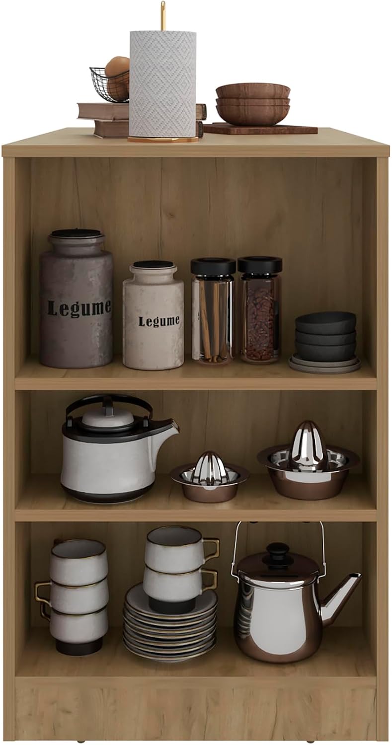 Kitchen Island with Dining Surface and Storage Shelves | Three side shelves f...